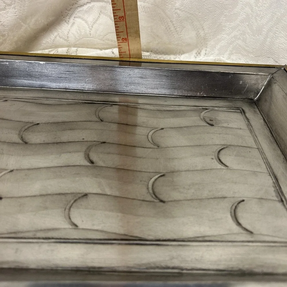 Metal Tray Two Tone‎ Silver Gold Faux Bamboo Pattern Made in Mexico